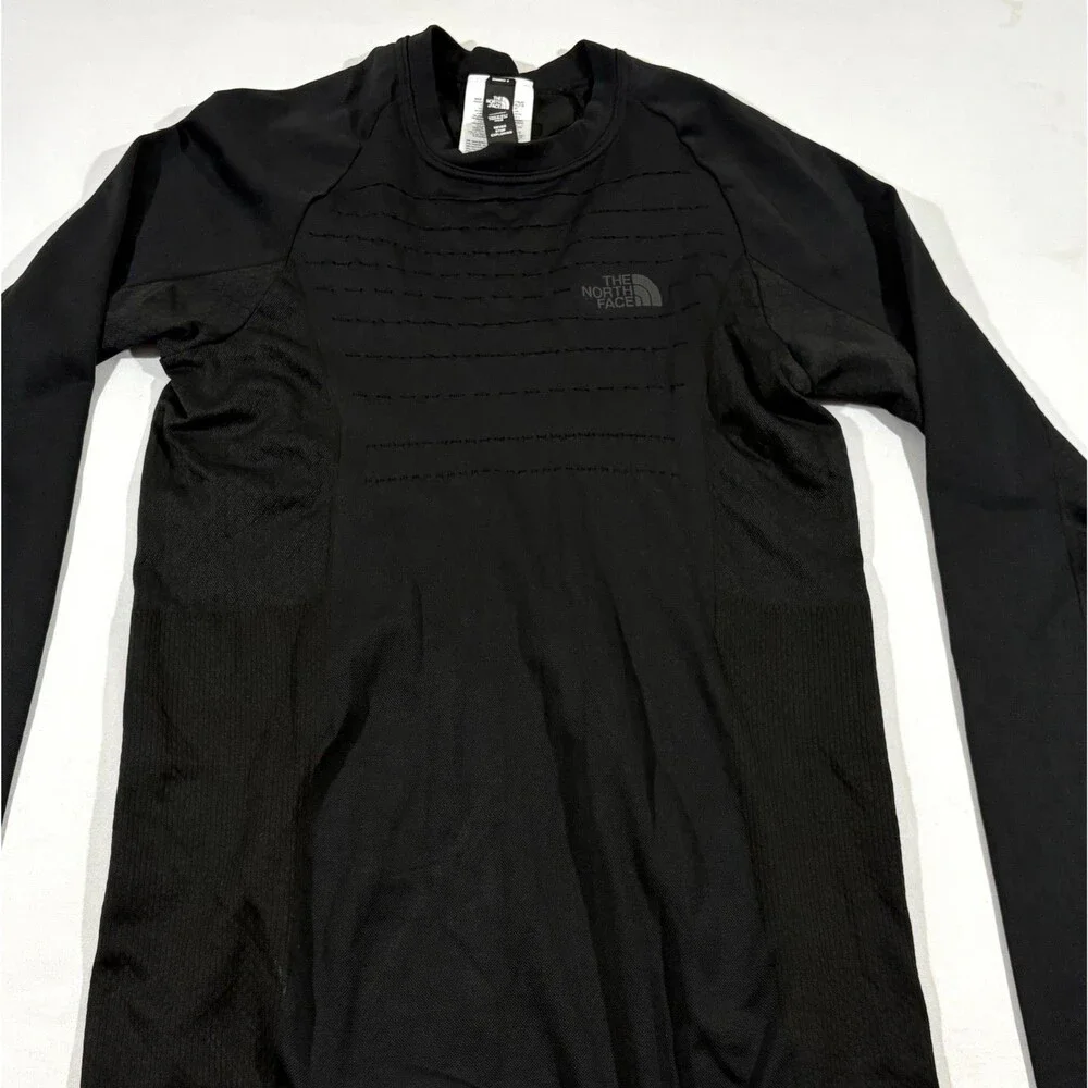 North Face Mens Sport Long Sleeve Top Black Athletic Knit Hiking Shirt Sz M/L